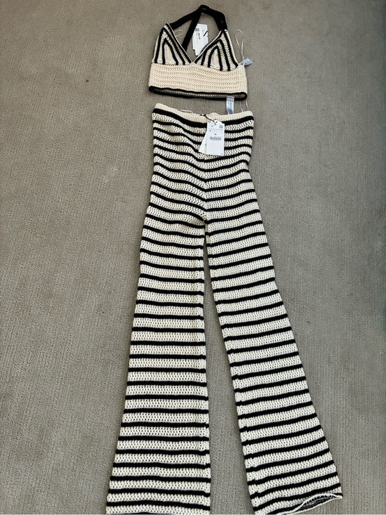 Zara Pants - Zara Black & Cream Striped Crochet Set